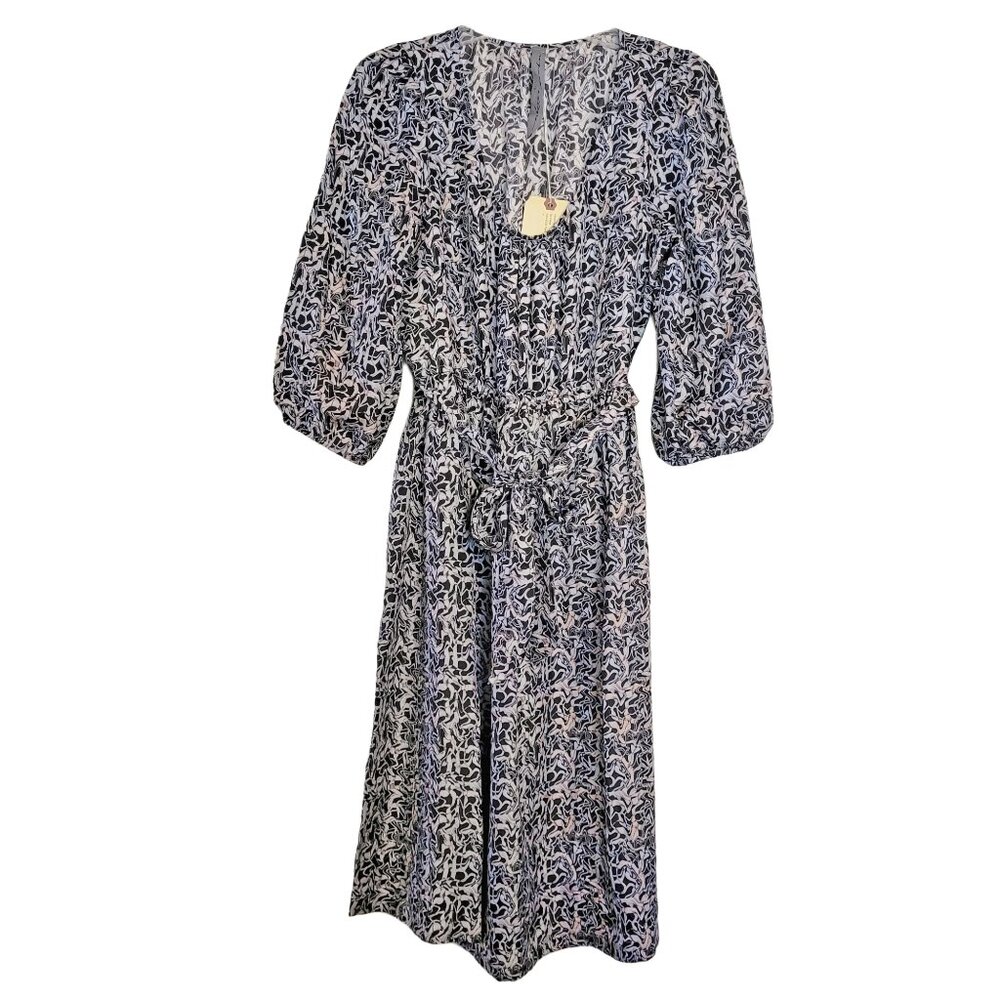 Raquel Allegra Silk "Painted Rivers" Print Relaxed Fit Sia Dress